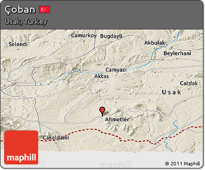 Shaded Relief Panoramic Map of Çoban