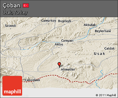 Shaded Relief Panoramic Map of Çoban