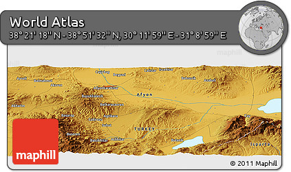 Physical Panoramic Map of the Area around 38° 36' 25" N, 30° 40' 29" E