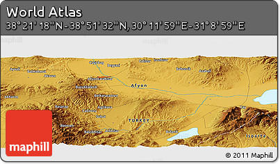 Physical Panoramic Map of the Area around 38° 36' 25" N, 30° 40' 29" E