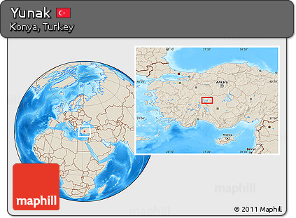 Shaded Relief Location Map of Yunak