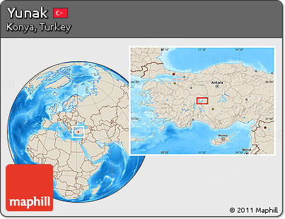 Shaded Relief Location Map of Yunak