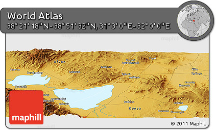 Physical Panoramic Map of the Area around 38° 36' 25" N, 31° 31' 29" E