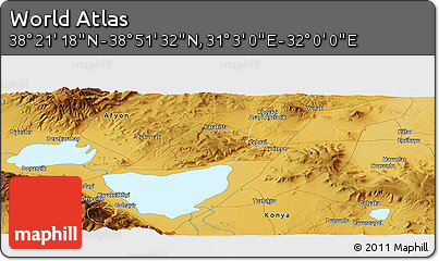 Physical Panoramic Map of the Area around 38° 36' 25" N, 31° 31' 29" E