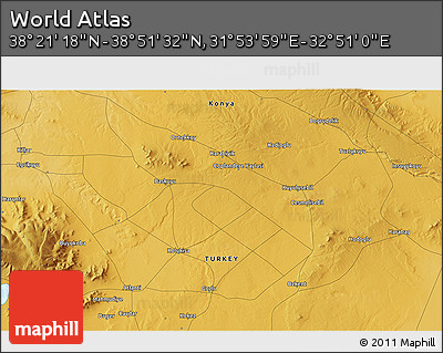 Physical 3D Map of the Area around 38° 36' 25" N, 32° 22' 30" E