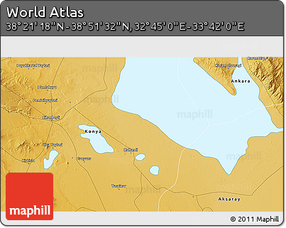 Physical 3D Map of the Area around 38° 36' 25" N, 33° 13' 30" E