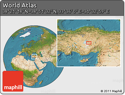 Satellite Location Map of the Area around 38° 36' 25" N, 34° 4' 30" E