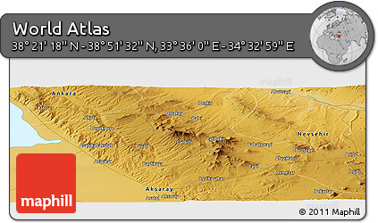 Physical Panoramic Map of the Area around 38° 36' 25" N, 34° 4' 30" E