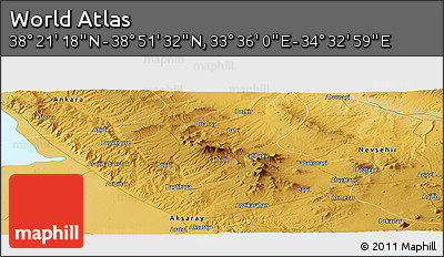 Physical Panoramic Map of the Area around 38° 36' 25" N, 34° 4' 30" E