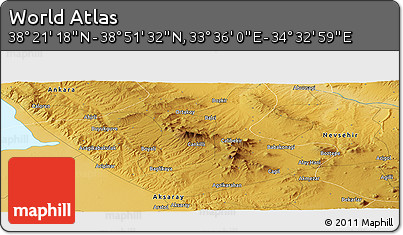 Physical Panoramic Map of the Area around 38° 36' 25" N, 34° 4' 30" E