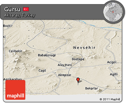 Shaded Relief Panoramic Map of Gürsu