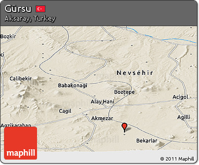 Shaded Relief Panoramic Map of Gürsu