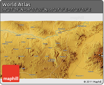 Physical 3D Map of the Area around 38° 36' 25" N, 34° 55' 29" E