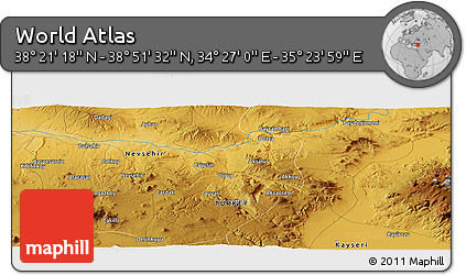 Physical Panoramic Map of the Area around 38° 36' 25" N, 34° 55' 29" E
