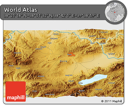 Physical 3D Map of the Area around 38° 36' 25" N, 39° 10' 29" E