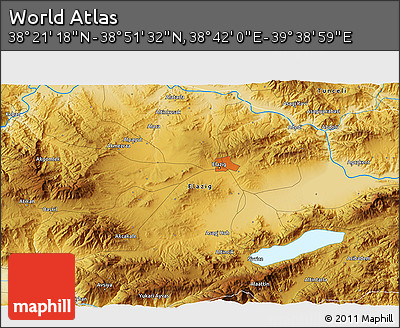 Physical 3D Map of the Area around 38° 36' 25" N, 39° 10' 29" E