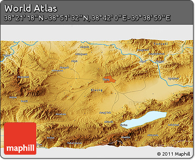 Physical 3D Map of the Area around 38° 36' 25" N, 39° 10' 29" E