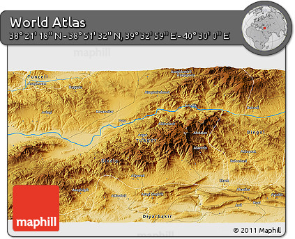 Physical 3D Map of the Area around 38° 36' 25" N, 40° 1' 29" E