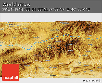 Physical 3D Map of the Area around 38° 36' 25" N, 40° 1' 29" E
