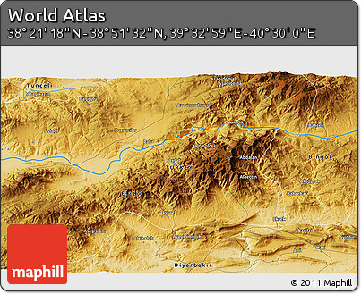 Physical 3D Map of the Area around 38° 36' 25" N, 40° 1' 29" E