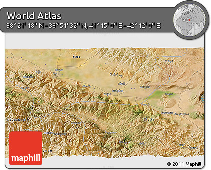 Satellite 3D Map of the Area around 38° 36' 25" N, 41° 43' 30" E