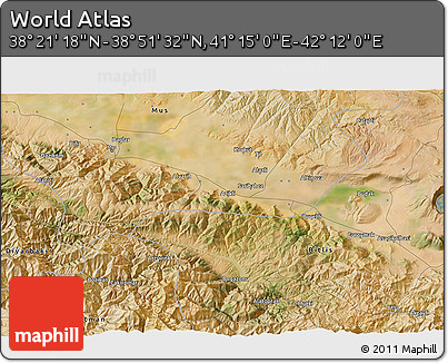 Satellite 3D Map of the Area around 38° 36' 25" N, 41° 43' 30" E