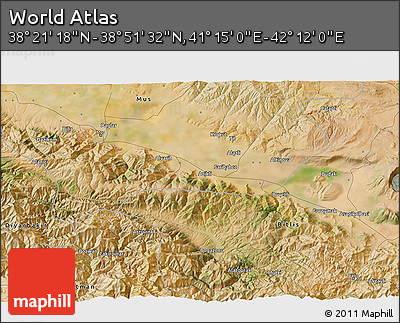 Satellite 3D Map of the Area around 38° 36' 25" N, 41° 43' 30" E