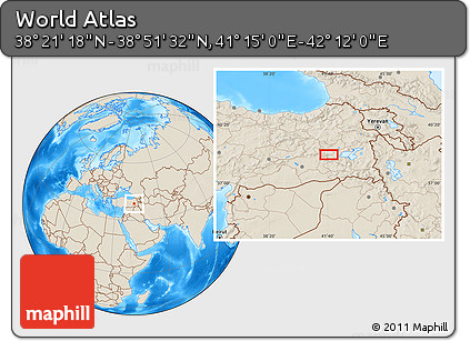 Shaded Relief Location Map of the Area around 38° 36' 25" N, 41° 43' 30" E
