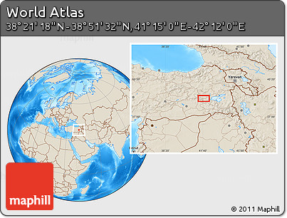 Shaded Relief Location Map of the Area around 38° 36' 25" N, 41° 43' 30" E