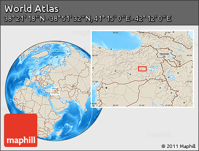 Shaded Relief Location Map of the Area around 38° 36' 25" N, 41° 43' 30" E