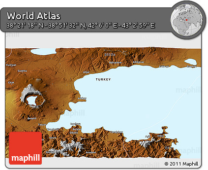 Physical 3D Map of the Area around 38° 36' 25" N, 42° 34' 30" E