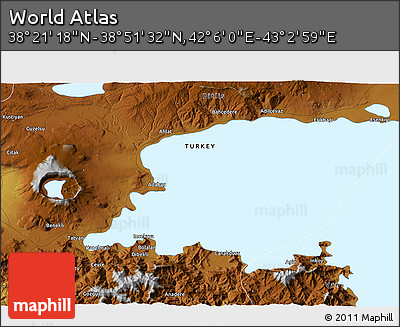 Physical 3D Map of the Area around 38° 36' 25" N, 42° 34' 30" E