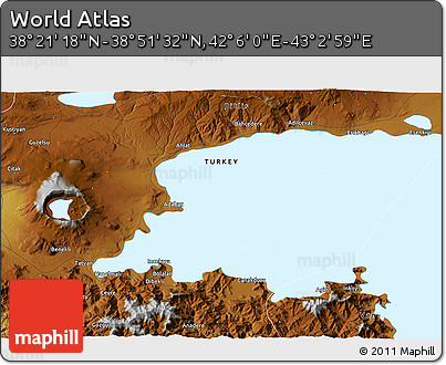 Physical 3D Map of the Area around 38° 36' 25" N, 42° 34' 30" E