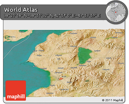Satellite 3D Map of the Area around 38° 36' 25" N, 43° 25' 29" E