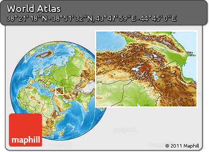 Physical Location Map of the Area around 38° 36' 25" N, 44° 16' 29" E