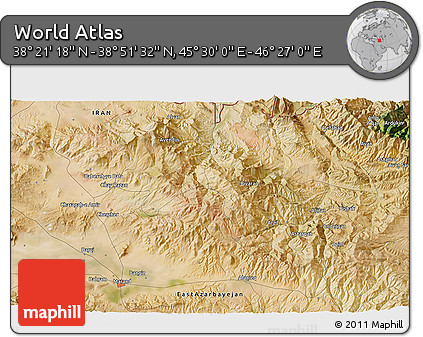 Satellite 3D Map of the Area around 38° 36' 25" N, 45° 58' 30" E