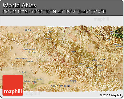 Satellite 3D Map of the Area around 38° 36' 25" N, 45° 58' 30" E