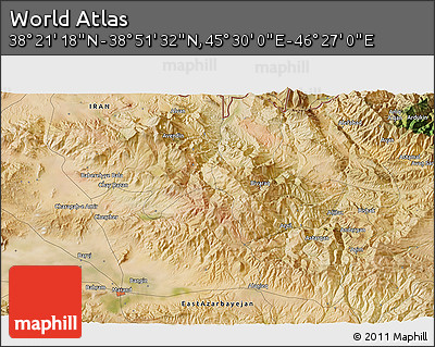 Satellite 3D Map of the Area around 38° 36' 25" N, 45° 58' 30" E