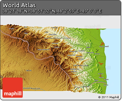 Physical 3D Map of the Area around 38° 36' 25" N, 48° 31' 29" E