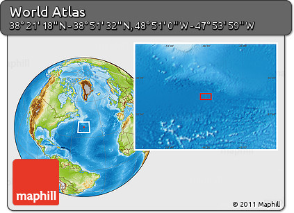 Physical Location Map of the Area around 38° 36' 25" N, 48° 22' 30" W