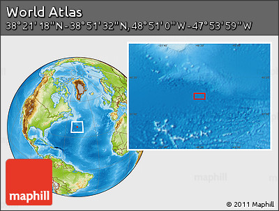 Physical Location Map of the Area around 38° 36' 25" N, 48° 22' 30" W