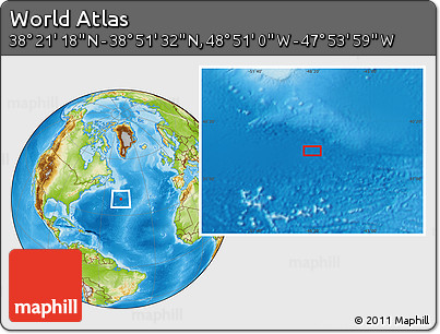 Physical Location Map of the Area around 38° 36' 25" N, 48° 22' 30" W