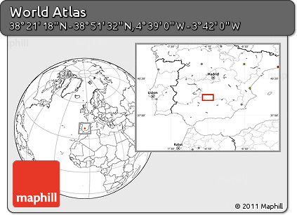 Blank Location Map of the Area around 38° 36' 25" N, 4° 10' 30" W