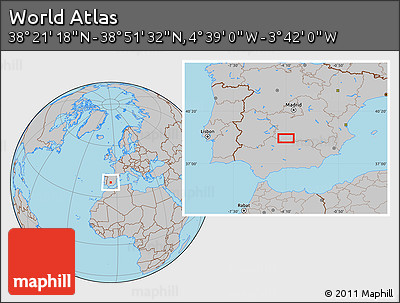Gray Location Map of the Area around 38° 36' 25" N, 4° 10' 30" W