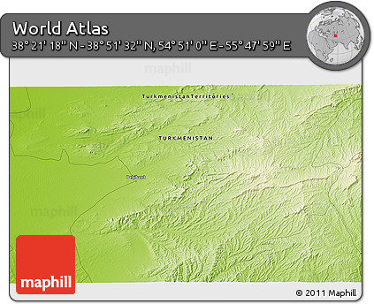 Physical 3D Map of the Area around 38° 36' 25" N, 55° 19' 30" E