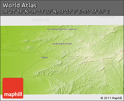 Physical 3D Map of the Area around 38° 36' 25" N, 55° 19' 30" E