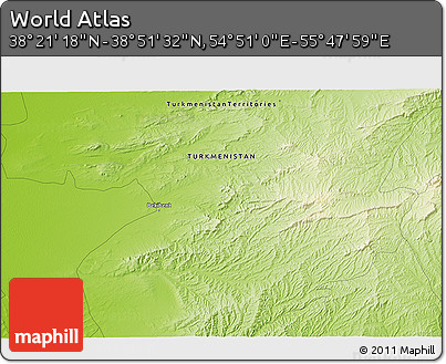 Physical 3D Map of the Area around 38° 36' 25" N, 55° 19' 30" E
