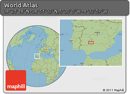 Savanna Style Location Map of the Area around 38° 36' 25" N, 5° 1' 30" W