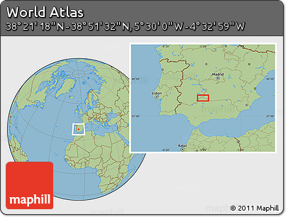 Savanna Style Location Map of the Area around 38° 36' 25" N, 5° 1' 30" W
