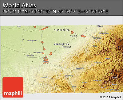 Physical 3D Map of the Area around 38° 36' 25" N, 66° 22' 30" E
